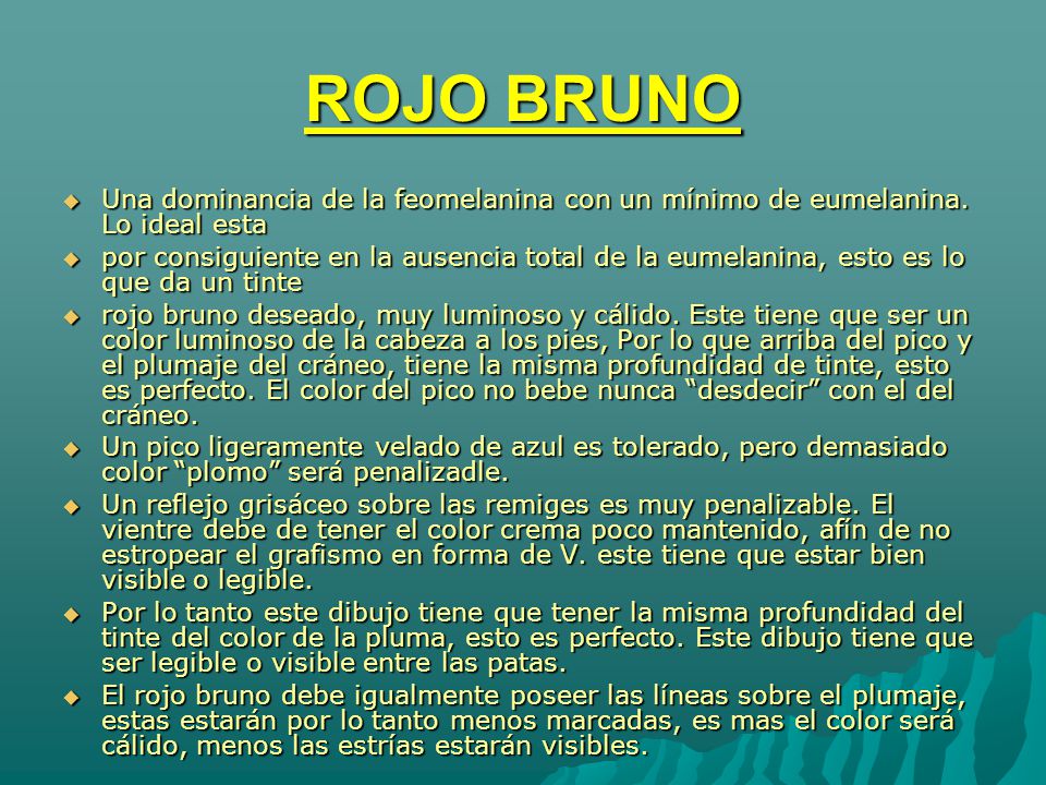ROJO BRUNO Una dominancia de la feomelanina con un mínimo de eumelanina. Lo ideal esta.