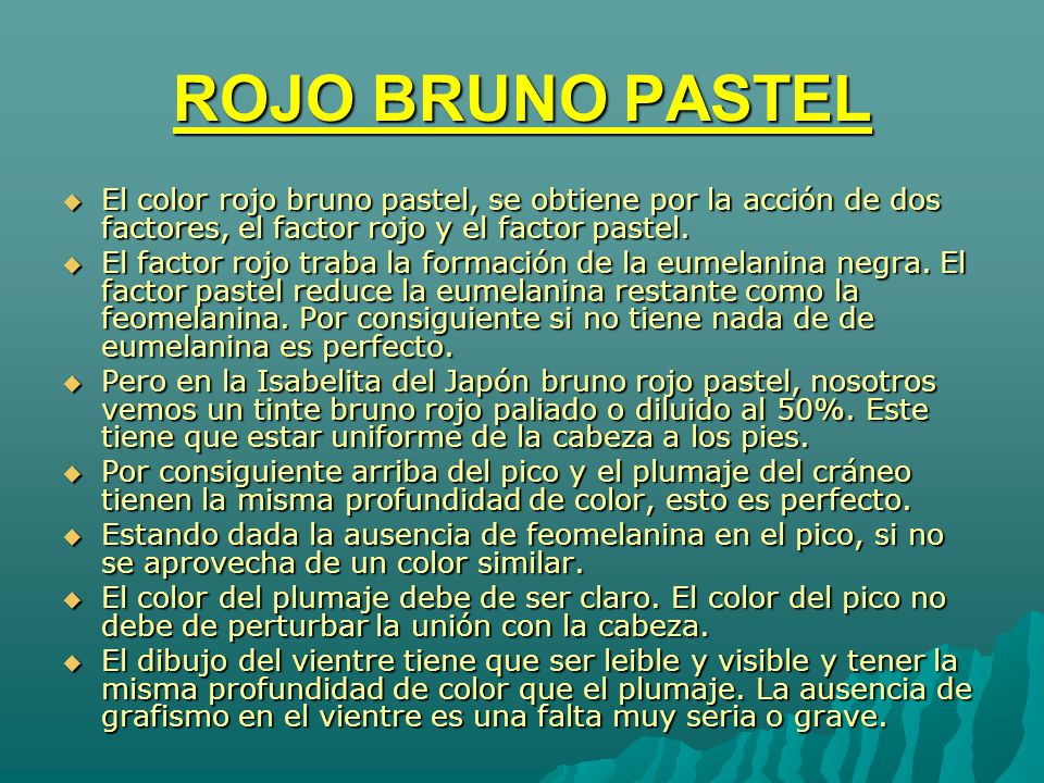 ROJO BRUNO PASTEL El color rojo bruno pastel, se obtiene por la acción de dos factores, el factor rojo y el factor pastel.