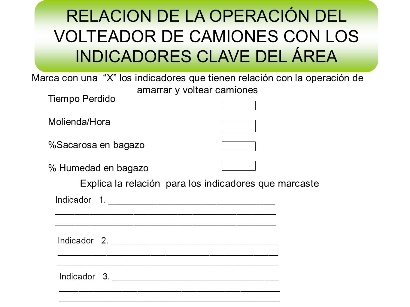 Explica la relación para los indicadores que marcaste