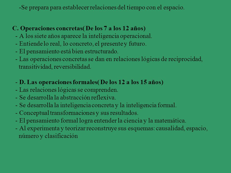 -Se prepara para establecer relaciones del tiempo con el espacio.
