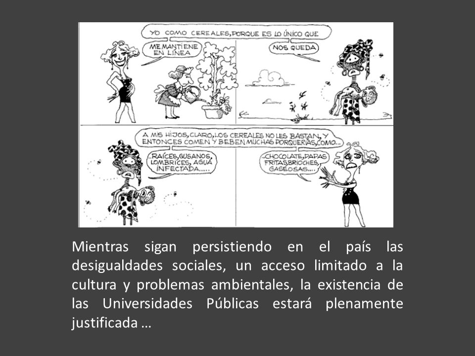 Mientras sigan persistiendo en el país las desigualdades sociales, un acceso limitado a la cultura y problemas ambientales, la existencia de las Universidades Públicas estará plenamente justificada …