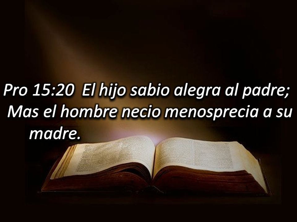 Pro 15:20 El hijo sabio alegra al padre; Mas el hombre necio menosprecia a su madre.