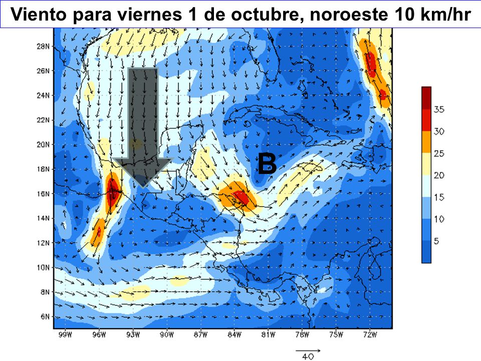 Viento para viernes 1 de octubre, noroeste 10 km/hr