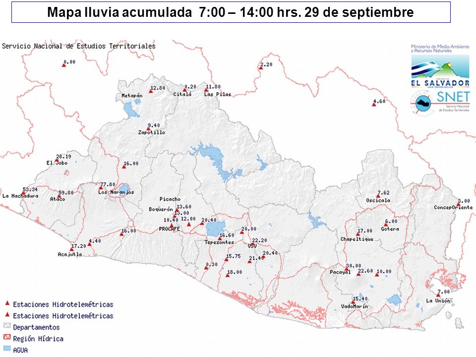 Mapa lluvia acumulada 7:00 – 14:00 hrs. 29 de septiembre