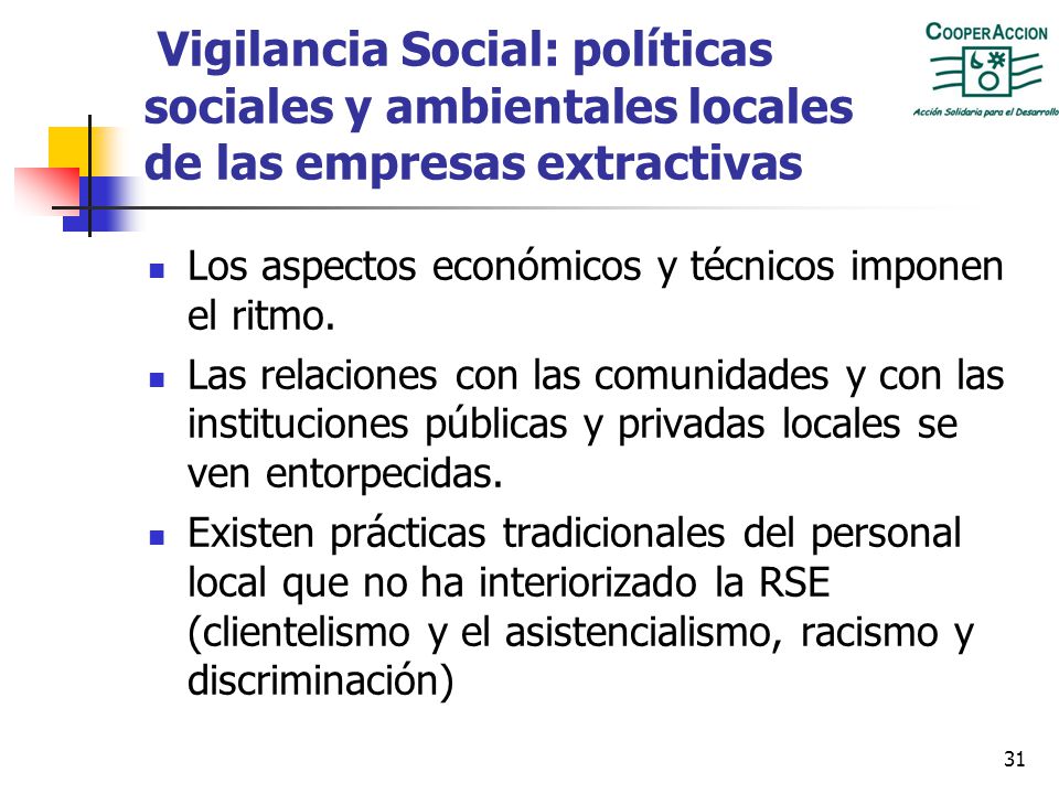 Vigilancia Social: políticas sociales y ambientales locales de las empresas extractivas