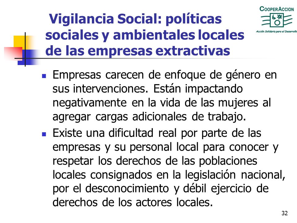 Vigilancia Social: políticas sociales y ambientales locales de las empresas extractivas