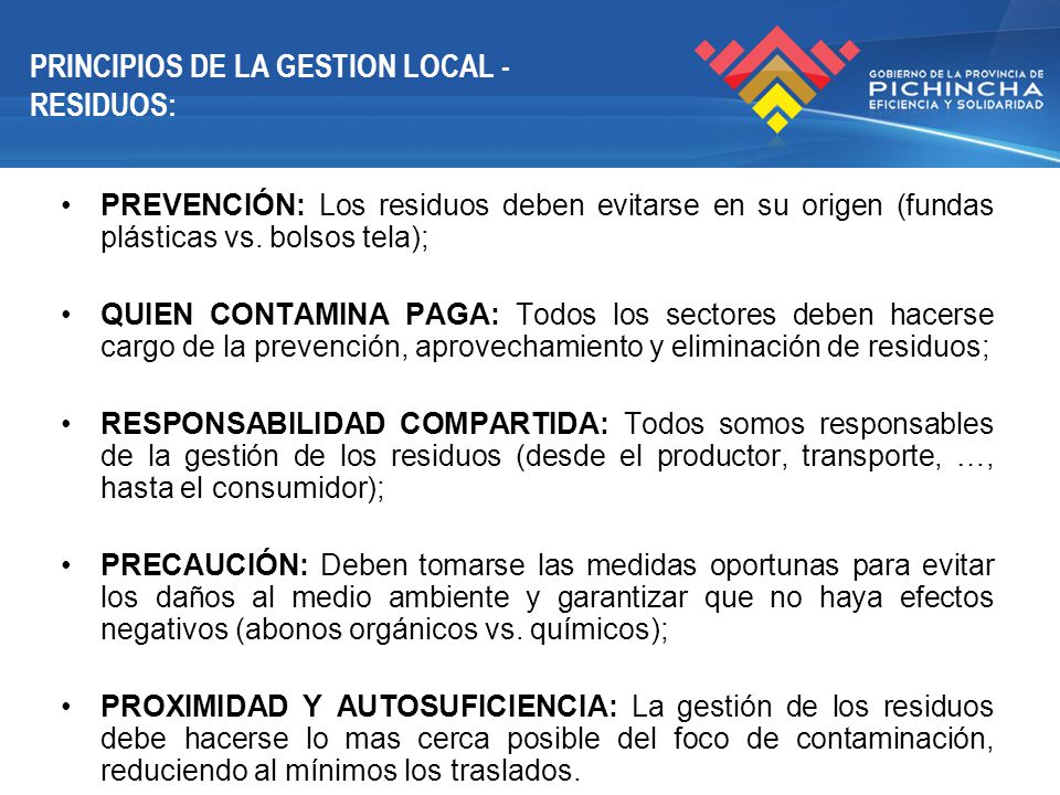 PRINCIPIOS DE LA GESTION LOCAL - RESIDUOS: