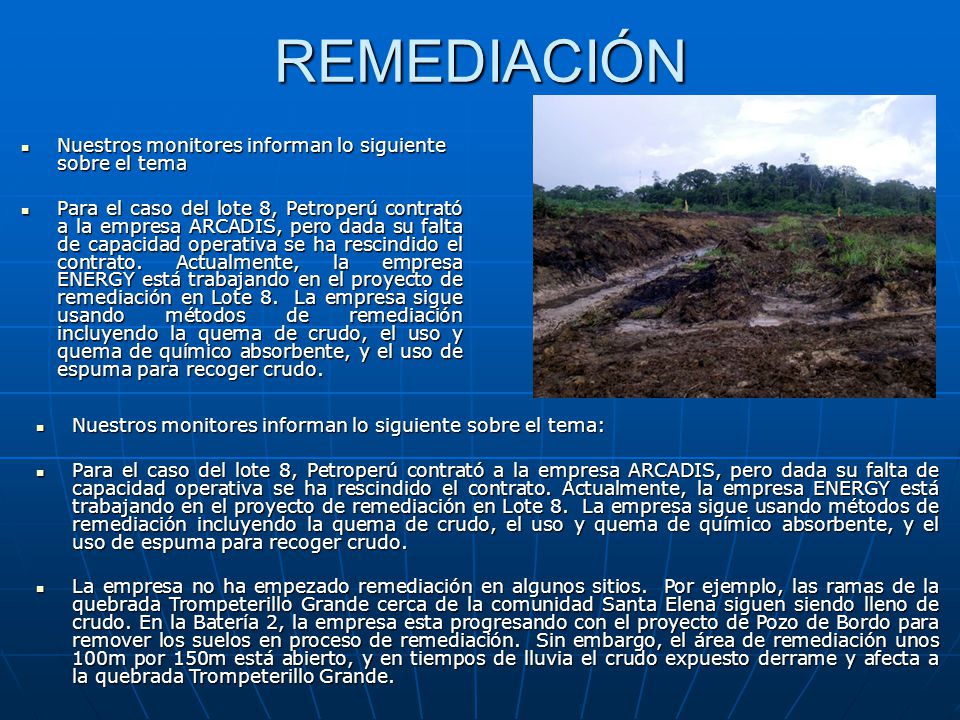 REMEDIACIÓN Nuestros monitores informan lo siguiente sobre el tema