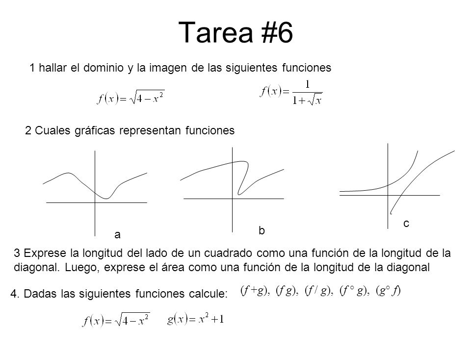 Tarea #6 1 hallar el dominio y la imagen de las siguientes funciones