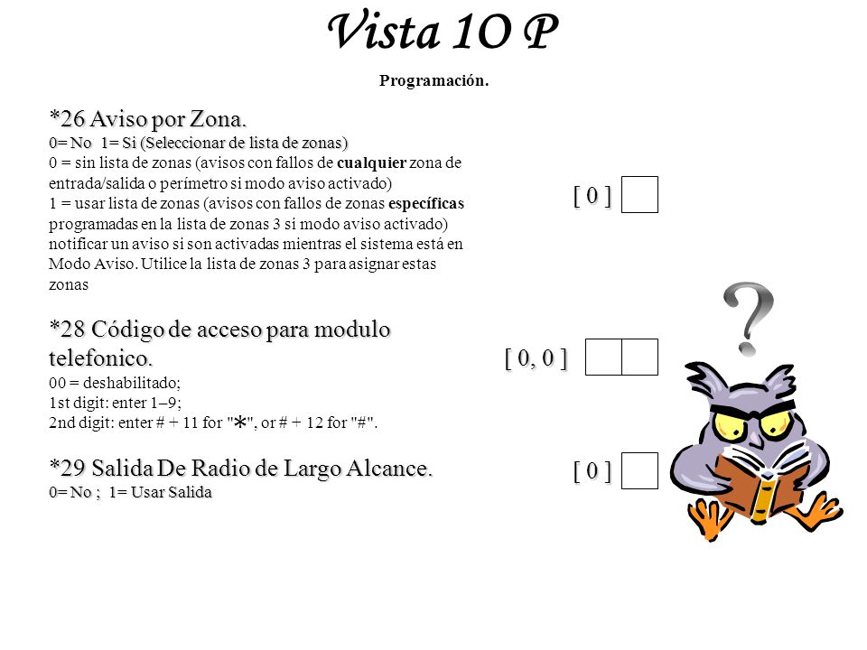 Vista 1O P *26 Aviso por Zona. [ 0 ]