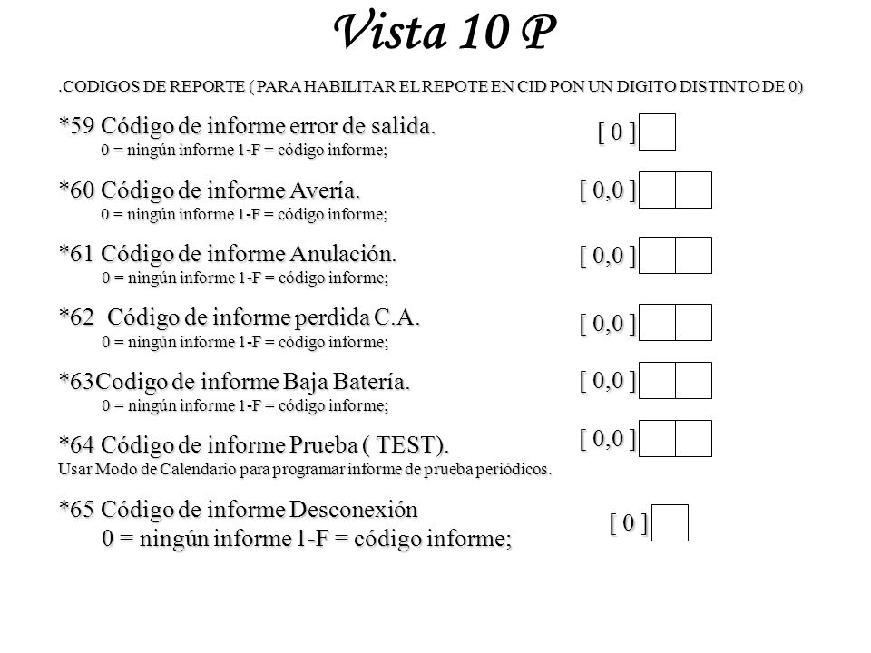 Vista 10 P *59 Código de informe error de salida. [ 0 ]