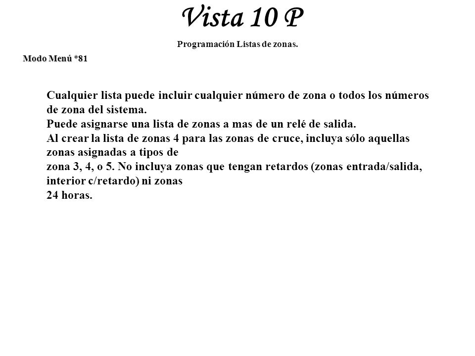 Programación Listas de zonas.