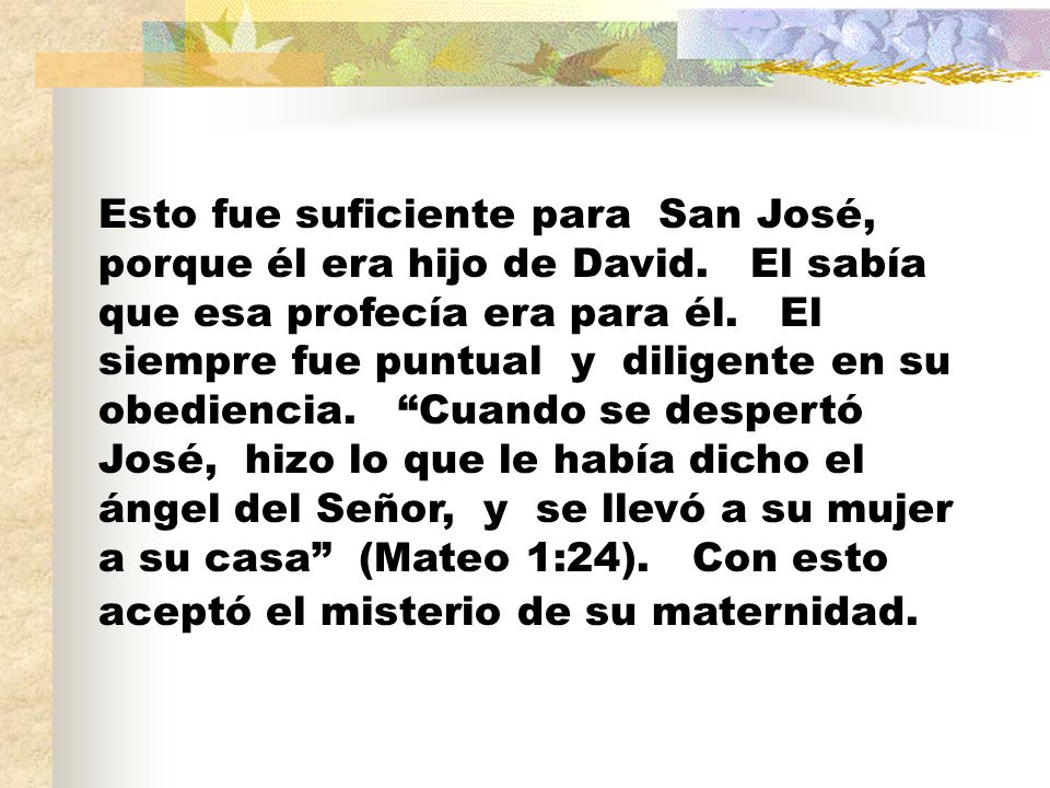 Esto fue suficiente para San José, porque él era hijo de David