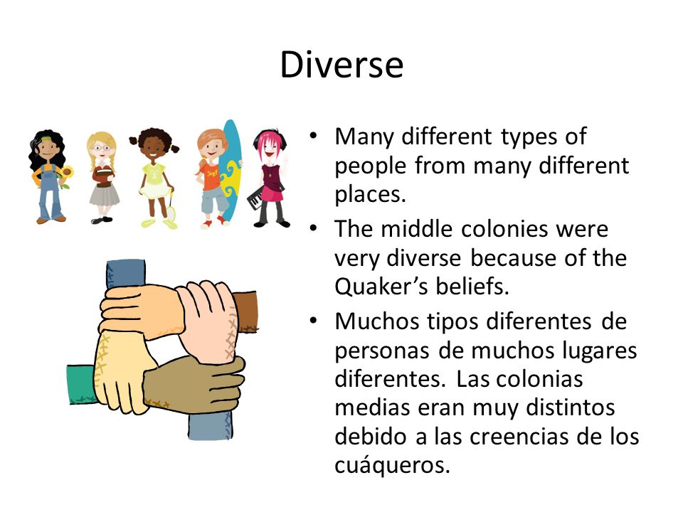 Diverse Many different types of people from many different places.