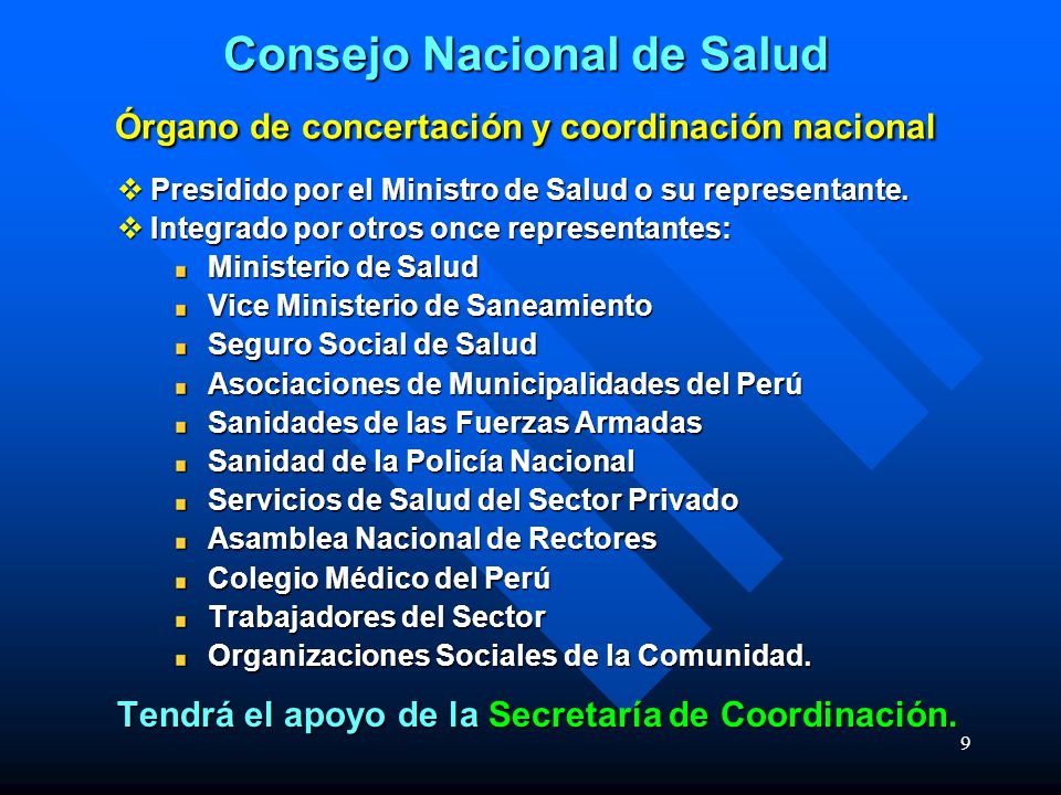 Consejo Nacional de Salud Órgano de concertación y coordinación nacional