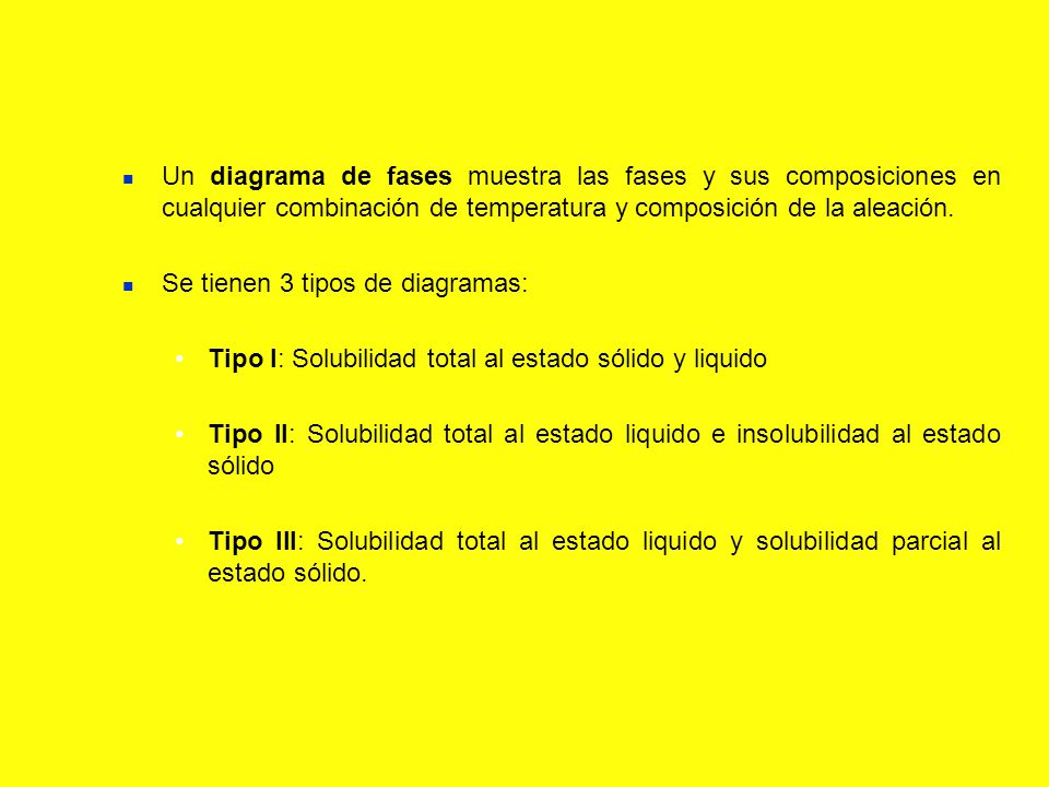 Un diagrama de fases muestra las fases y sus composiciones en cualquier combinación de temperatura y composición de la aleación.