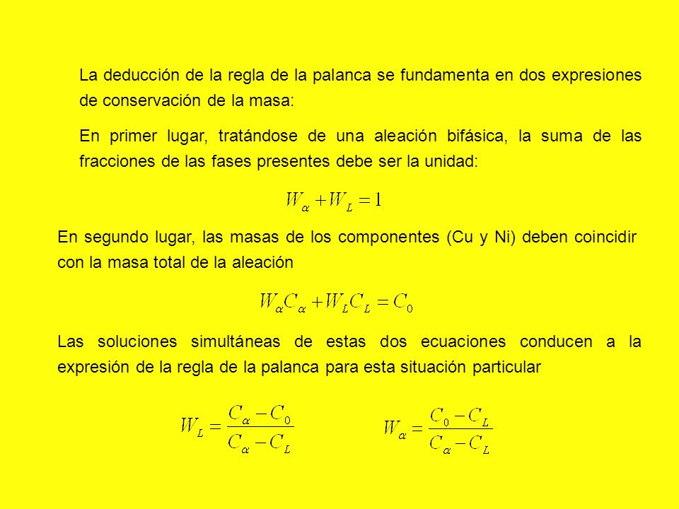 La deducción de la regla de la palanca se fundamenta en dos expresiones de conservación de la masa: