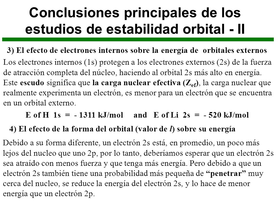 Conclusiones principales de los estudios de estabilidad orbital - II