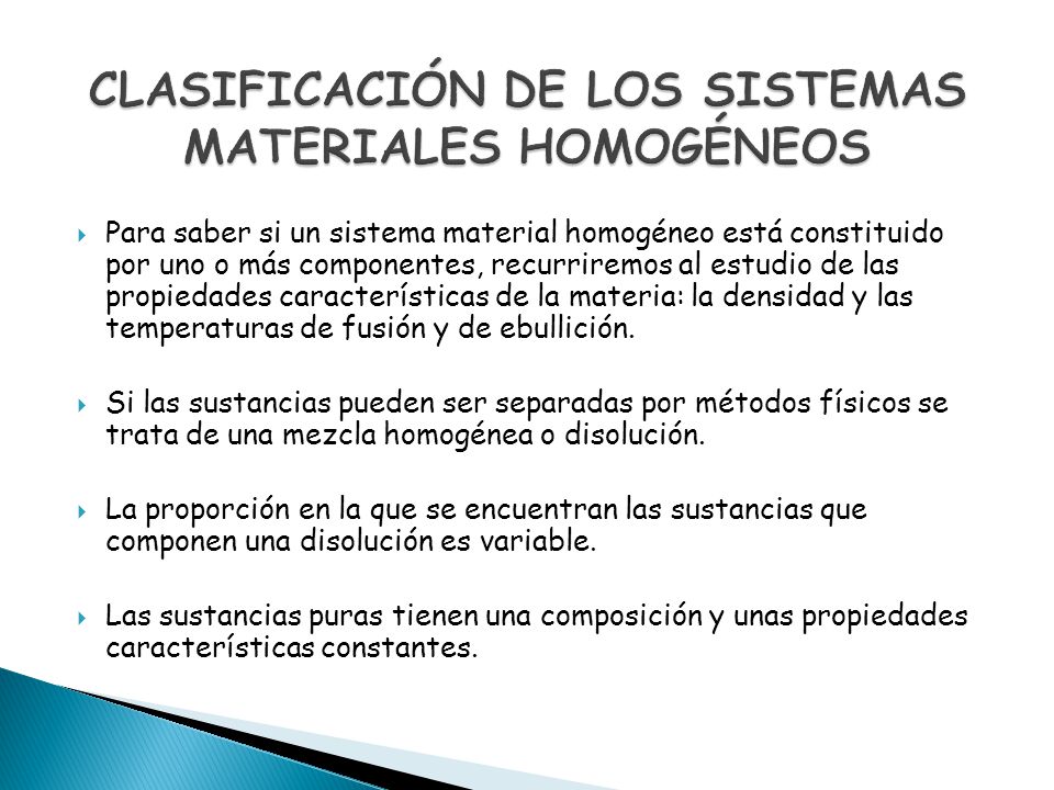 CLASIFICACIÓN DE LOS SISTEMAS MATERIALES HOMOGÉNEOS