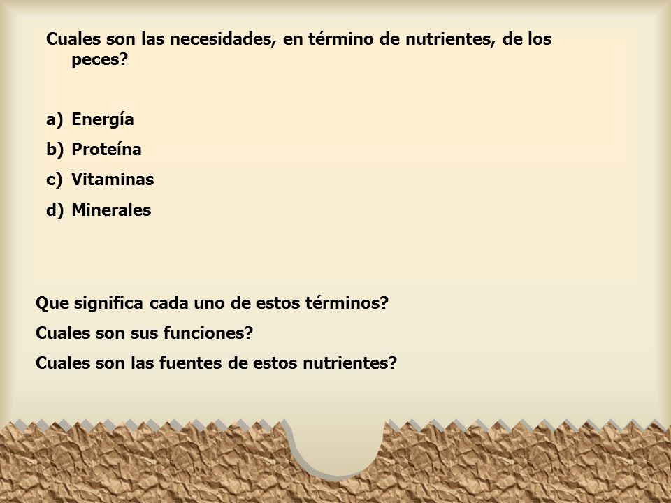 Cuales son las necesidades, en término de nutrientes, de los peces