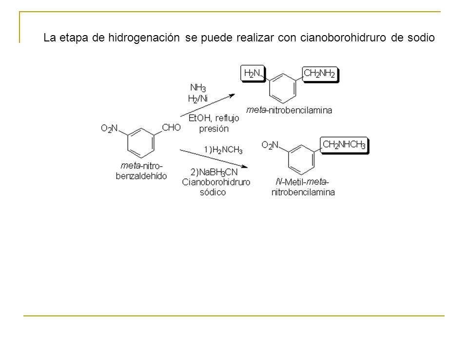 La etapa de hidrogenación se puede realizar con cianoborohidruro de sodio