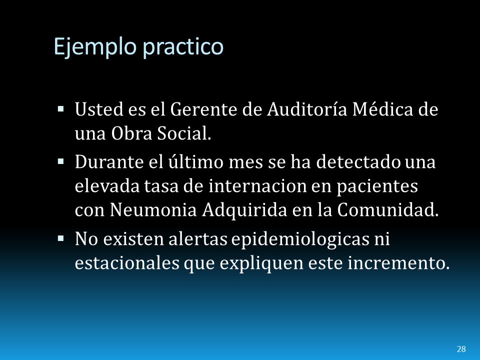 Ejemplo practico Usted es el Gerente de Auditoría Médica de una Obra Social.