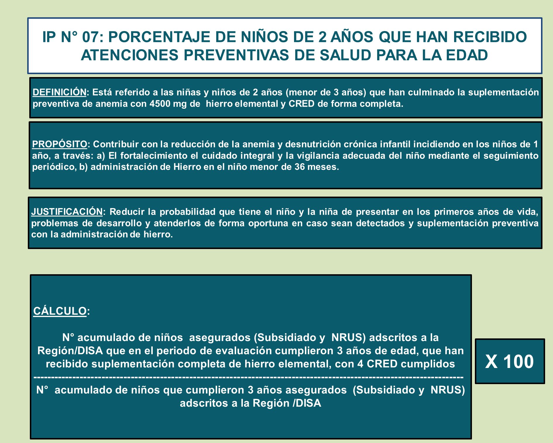 IP N° 07: PORCENTAJE DE NIÑOS DE 2 AÑOS QUE HAN RECIBIDO ATENCIONES PREVENTIVAS DE SALUD PARA LA EDAD