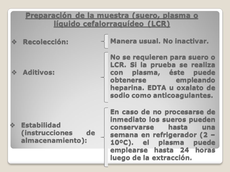 Preparación de la muestra (suero, plasma o líquido cefalorraquídeo (LCR)