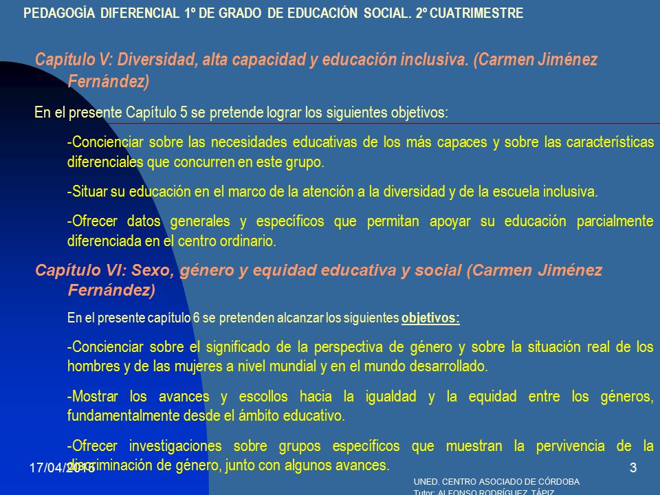 PEDAGOGÍA DIFERENCIAL 1º DE GRADO DE EDUCACIÓN SOCIAL. 2º CUATRIMESTRE