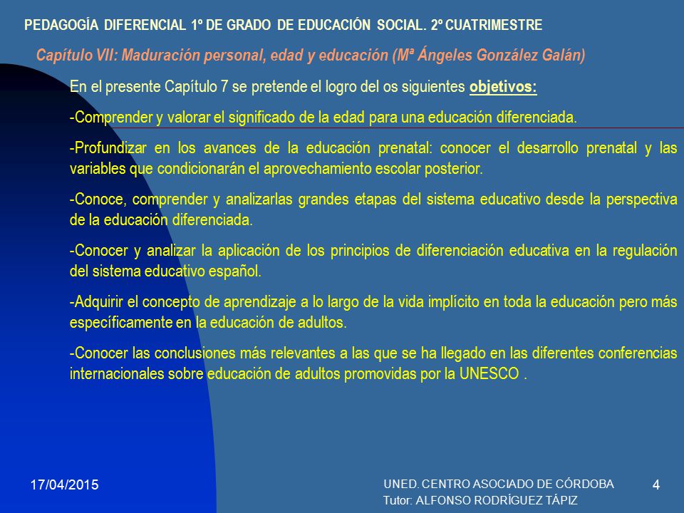 PEDAGOGÍA DIFERENCIAL 1º DE GRADO DE EDUCACIÓN SOCIAL. 2º CUATRIMESTRE