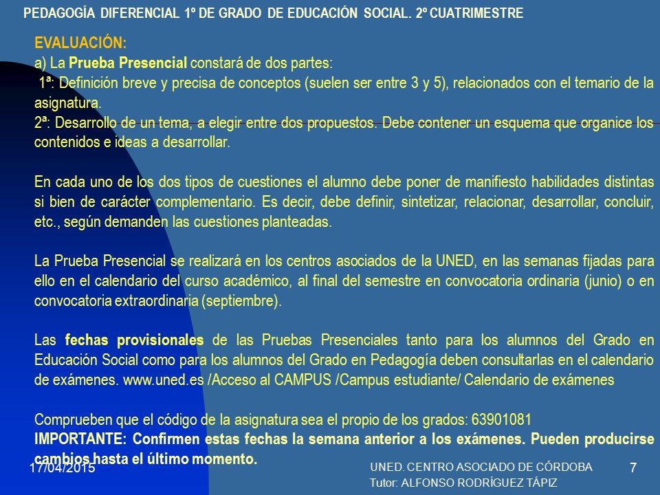 PEDAGOGÍA DIFERENCIAL 1º DE GRADO DE EDUCACIÓN SOCIAL. 2º CUATRIMESTRE