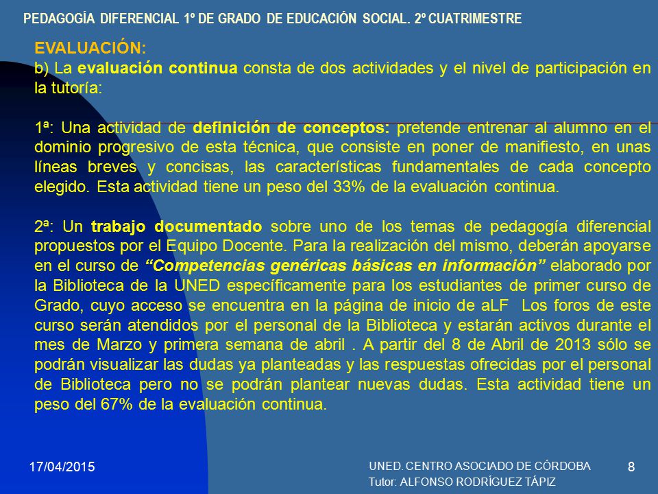 PEDAGOGÍA DIFERENCIAL 1º DE GRADO DE EDUCACIÓN SOCIAL. 2º CUATRIMESTRE