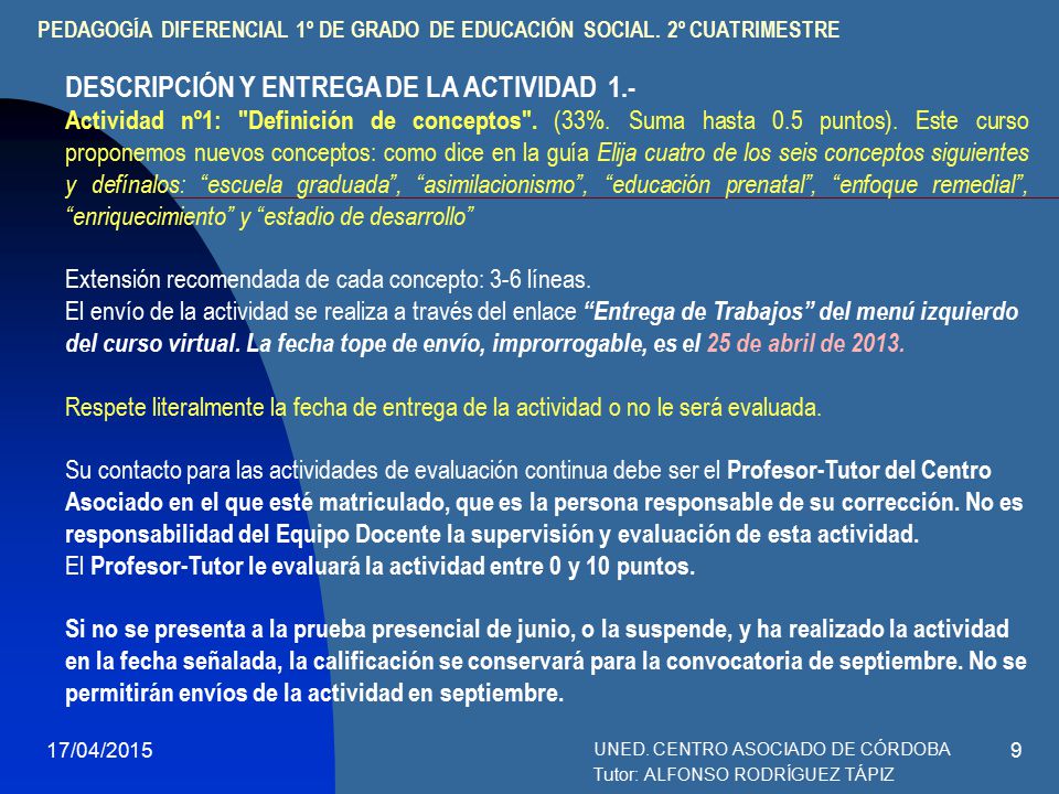 PEDAGOGÍA DIFERENCIAL 1º DE GRADO DE EDUCACIÓN SOCIAL. 2º CUATRIMESTRE