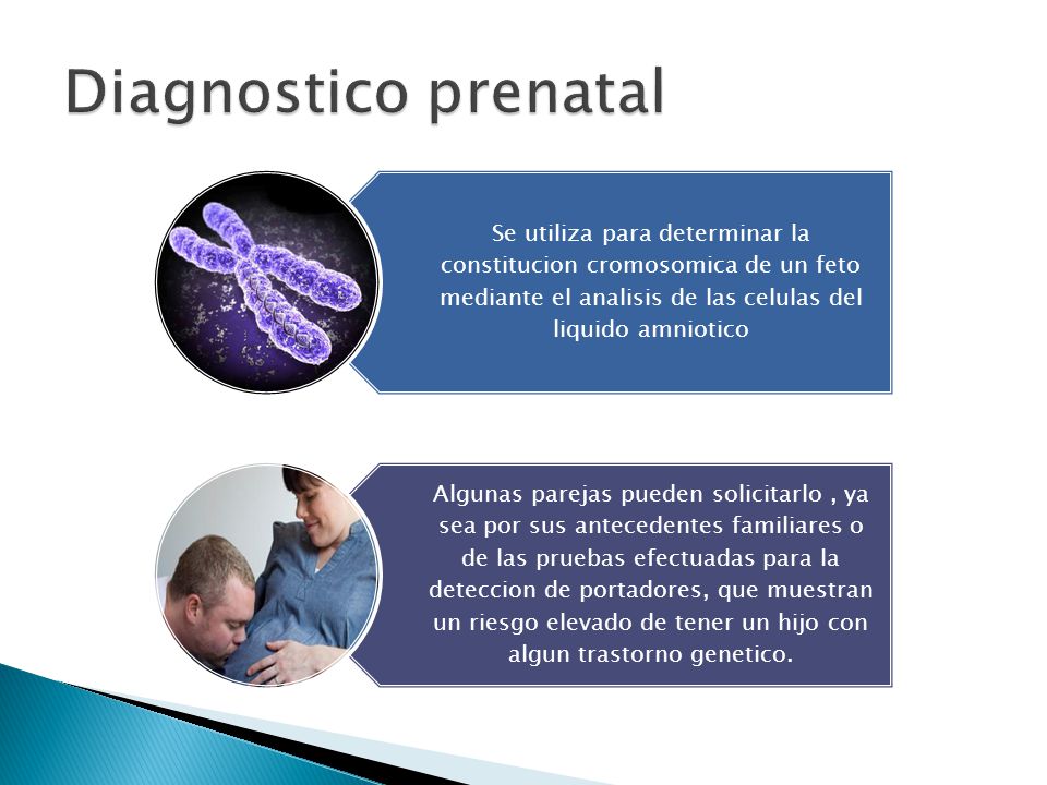 Diagnostico prenatal Se utiliza para determinar la constitucion cromosomica de un feto mediante el analisis de las celulas del liquido amniotico.