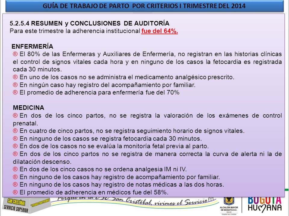 GUÍA DE TRABAJO DE PARTO POR CRITERIOS I TRIMESTRE DEL 2014