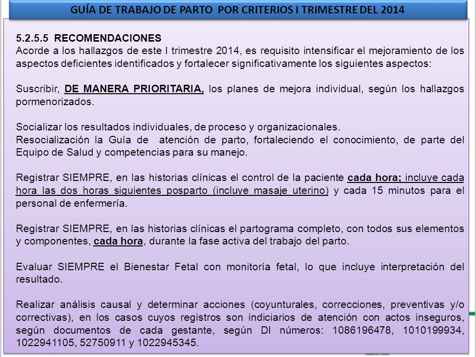 GUÍA DE TRABAJO DE PARTO POR CRITERIOS I TRIMESTRE DEL 2014
