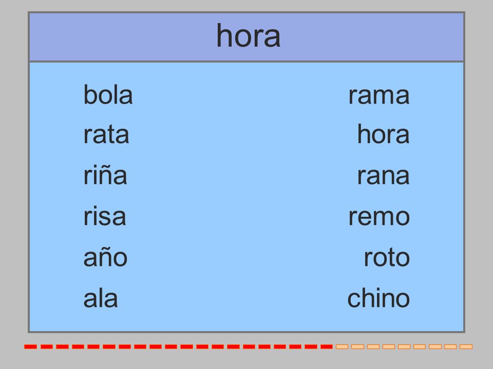 hora bola rama rata hora riña rana risa remo año roto ala chino