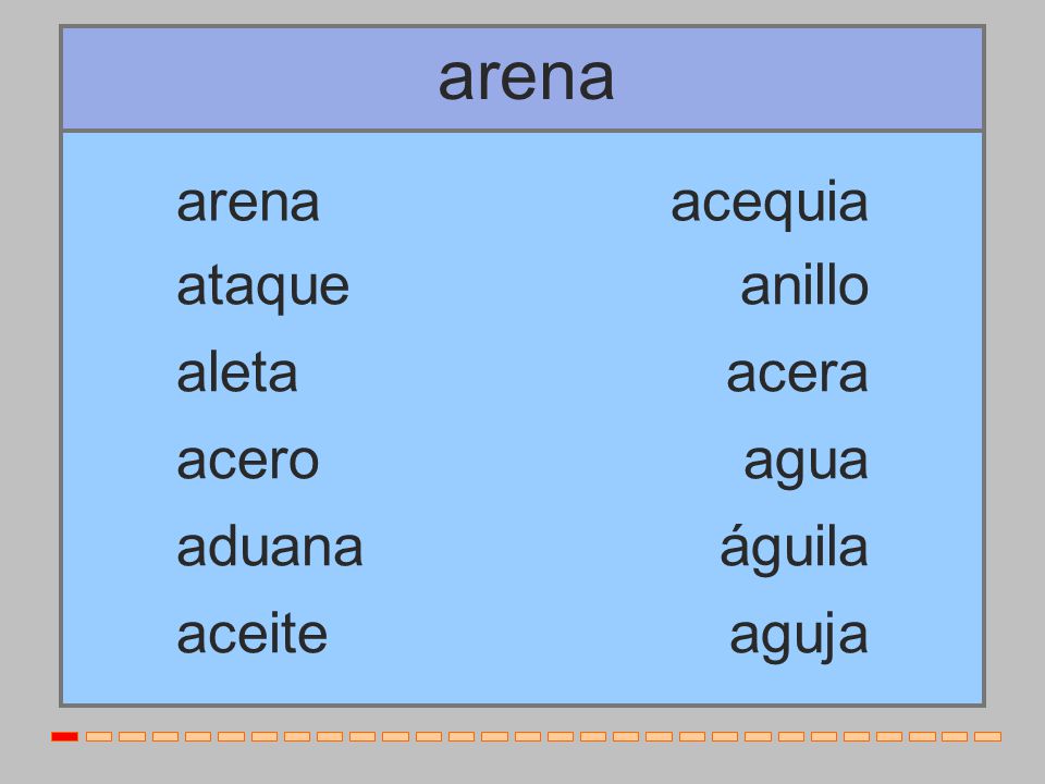 arena arena acequia ataque anillo aleta acera acero agua aduana águila