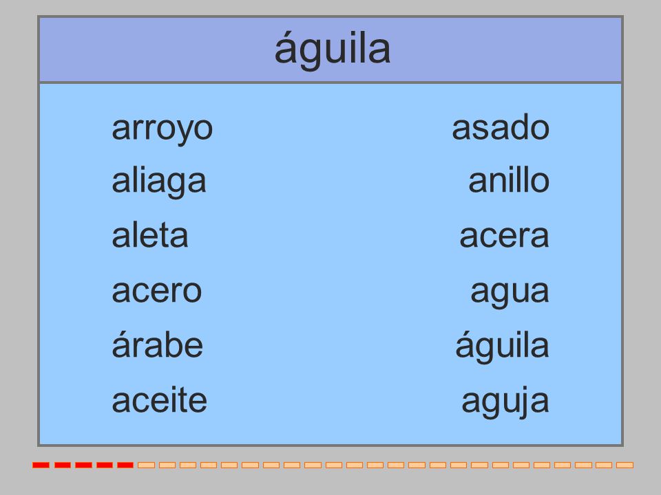águila arroyo asado aliaga anillo aleta acera acero agua árabe águila