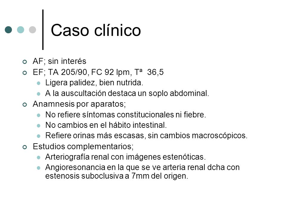 Caso clínico AF; sin interés EF; TA 205/90, FC 92 lpm, Tª 36,5