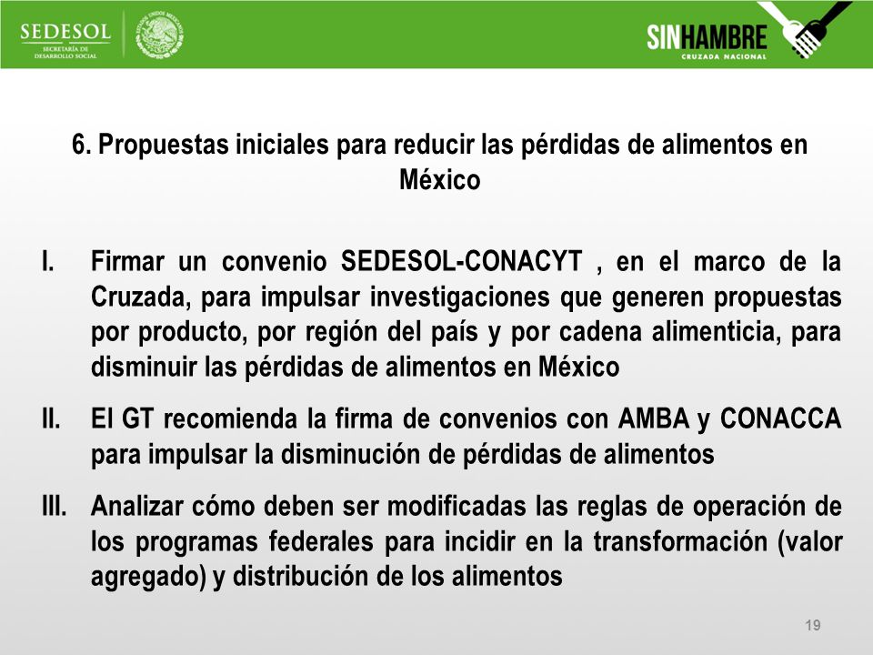 6. Propuestas iniciales para reducir las pérdidas de alimentos en México