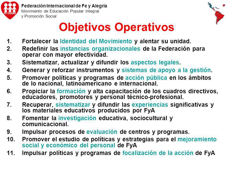 Objetivos Operativos Fortalecer la Identidad del Movimiento y alentar su unidad.