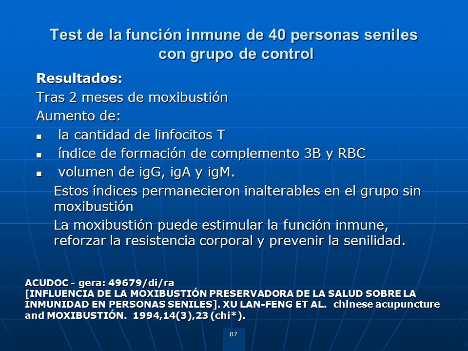 Test de la función inmune de 40 personas seniles con grupo de control