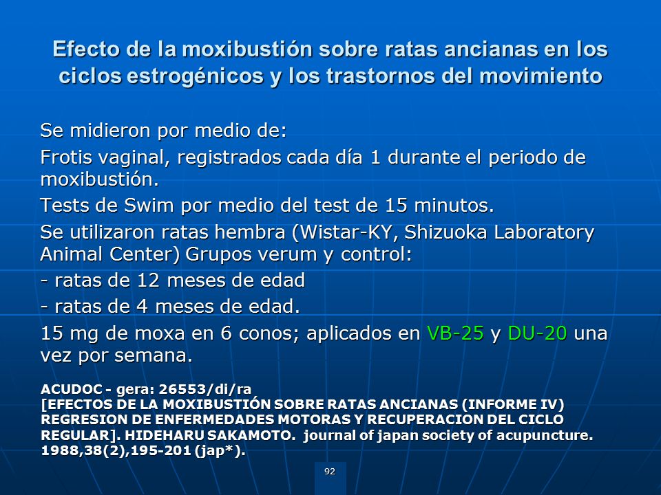 Efecto de la moxibustión sobre ratas ancianas en los ciclos estrogénicos y los trastornos del movimiento