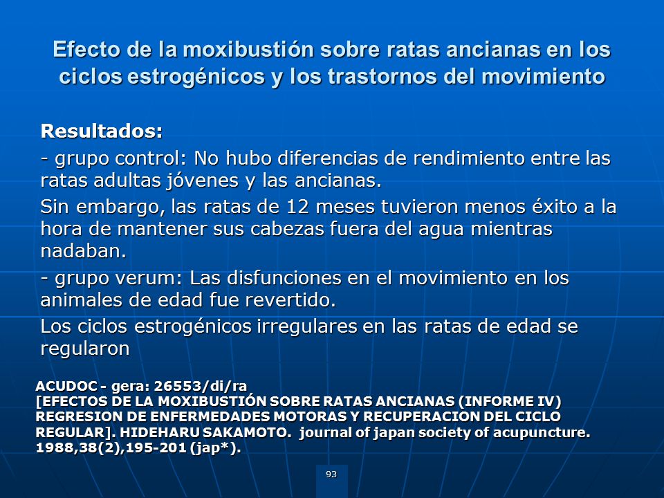 Efecto de la moxibustión sobre ratas ancianas en los ciclos estrogénicos y los trastornos del movimiento
