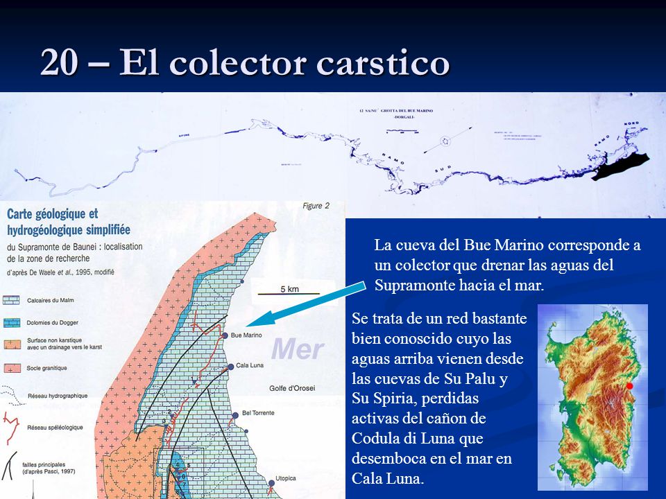 20 – El colector carstico La cueva del Bue Marino corresponde a un colector que drenar las aguas del Supramonte hacia el mar.