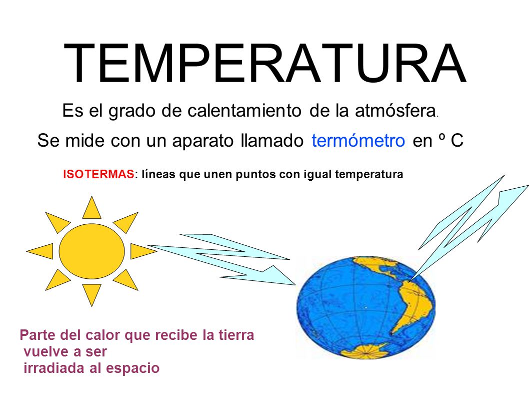 TEMPERATURA Es el grado de calentamiento de la atmósfera.