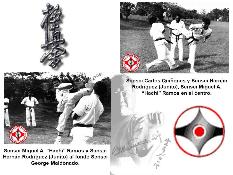 Sensei Carlos Quiñones y Sensei Hernán Rodríguez (Junito), Sensei Miguel A. Hachi Ramos en el centro.