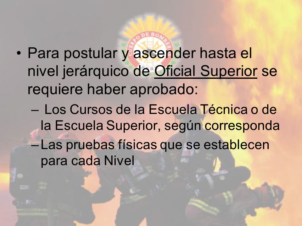 Para postular y ascender hasta el nivel jerárquico de Oficial Superior se requiere haber aprobado: