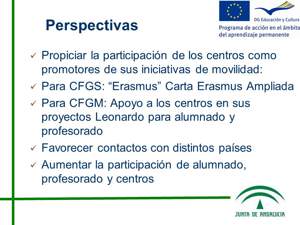 Perspectivas Propiciar la participación de los centros como promotores de sus iniciativas de movilidad: